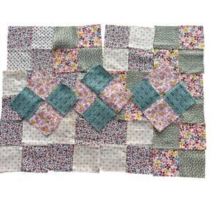 Hand Sewn Patchwork quilt squares (15) multicolor blocks cotton 1940s 4-patch